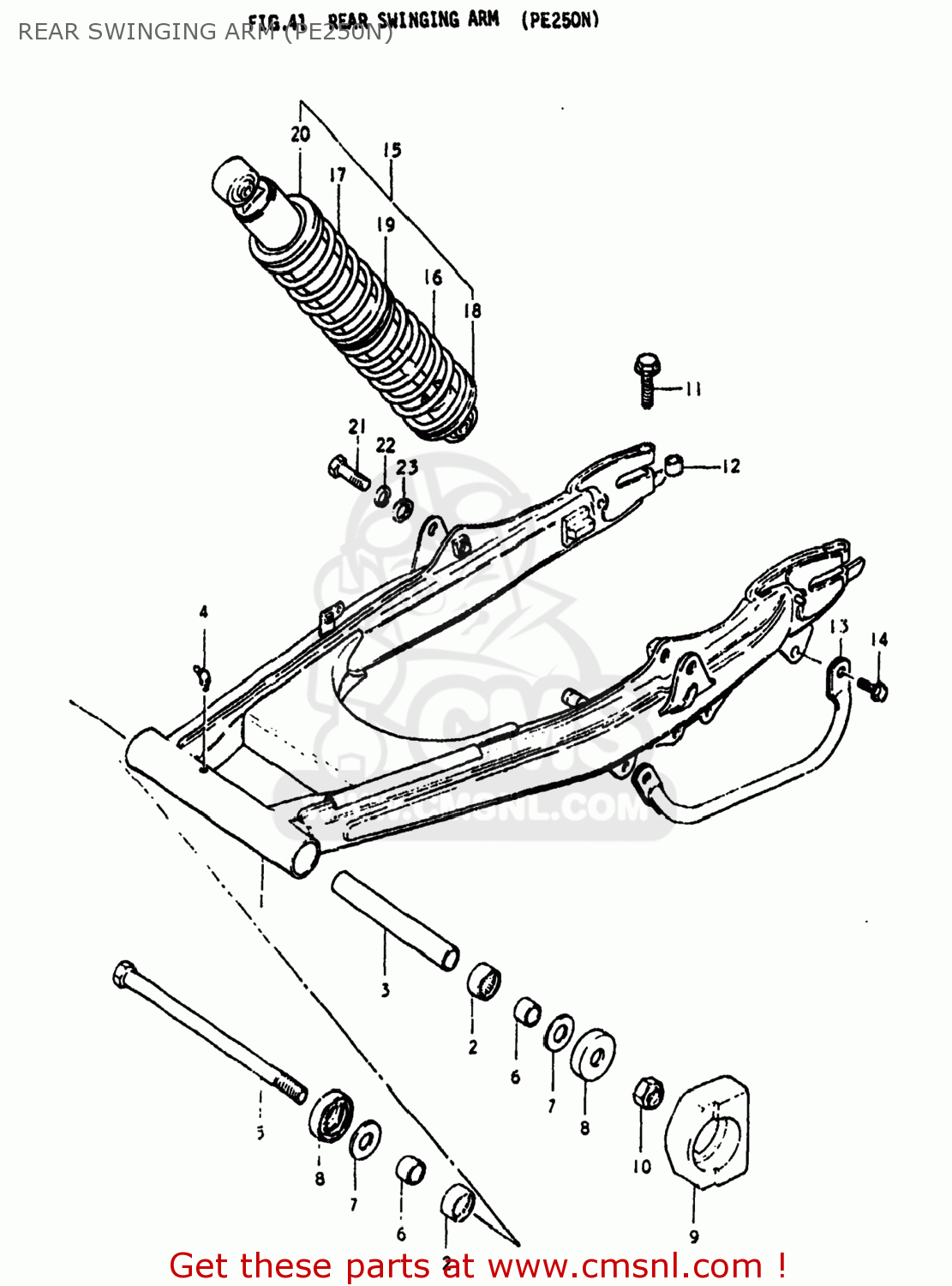 REAR SWINGING ARM (PE250N) PE250 1977 (B) USA (E03)