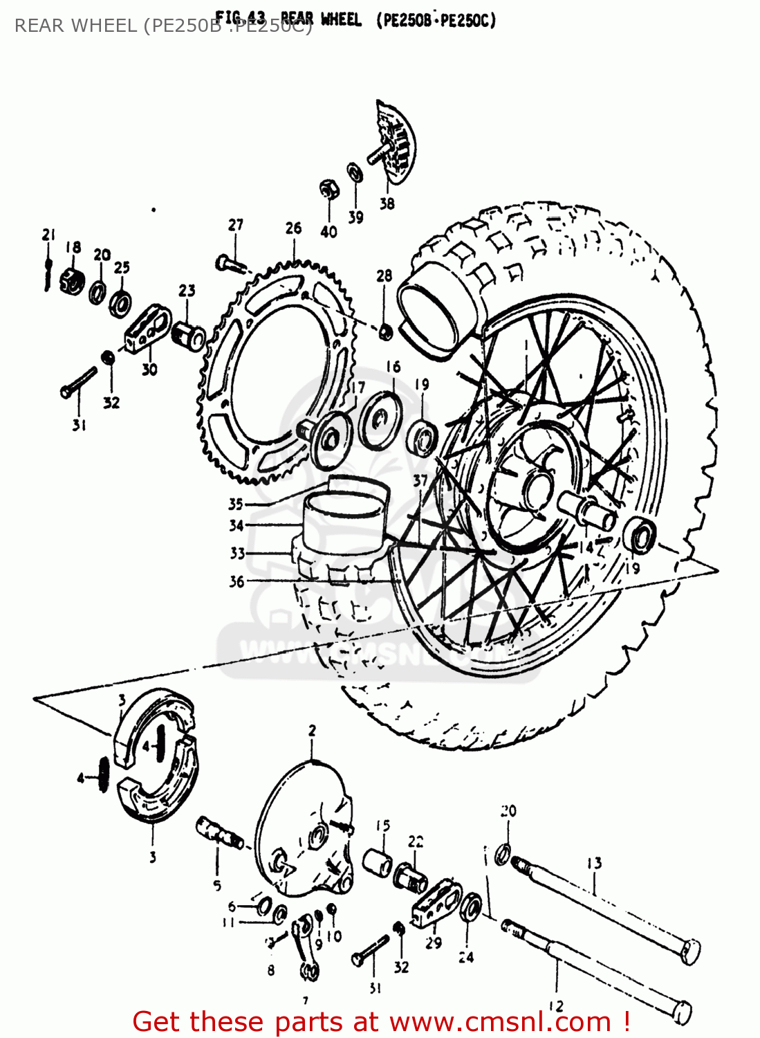 REAR WHEEL (PE250B .PE250C) PE250 1977 (B) USA (E03)