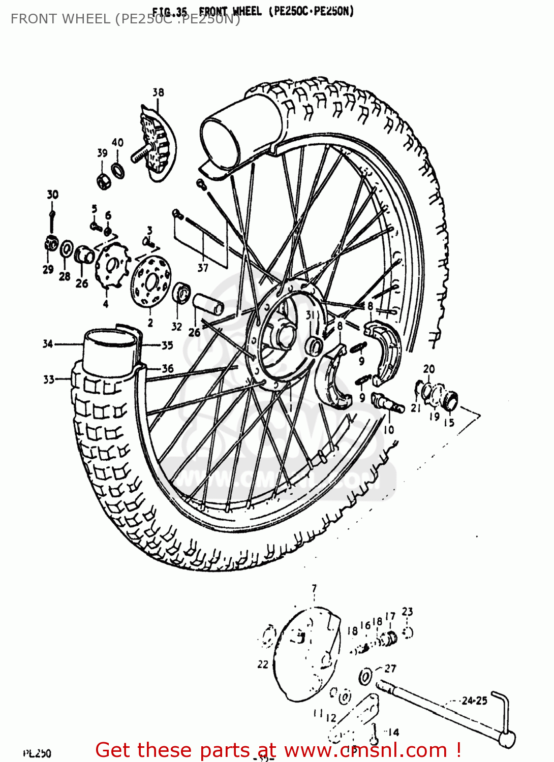 FRONT WHEEL (PE250C .PE250N) PE250 1978 (C) USA (E03)