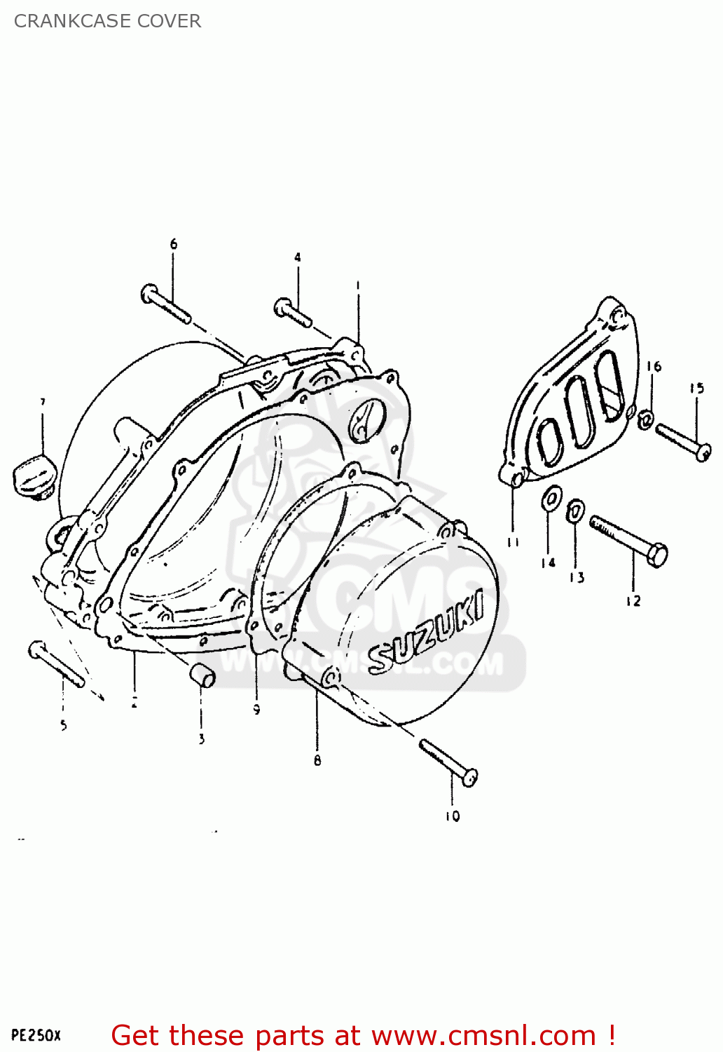 CRANKCASE COVER PE250 1980 (T) (E01 E02 E04 E15 E21 E24)