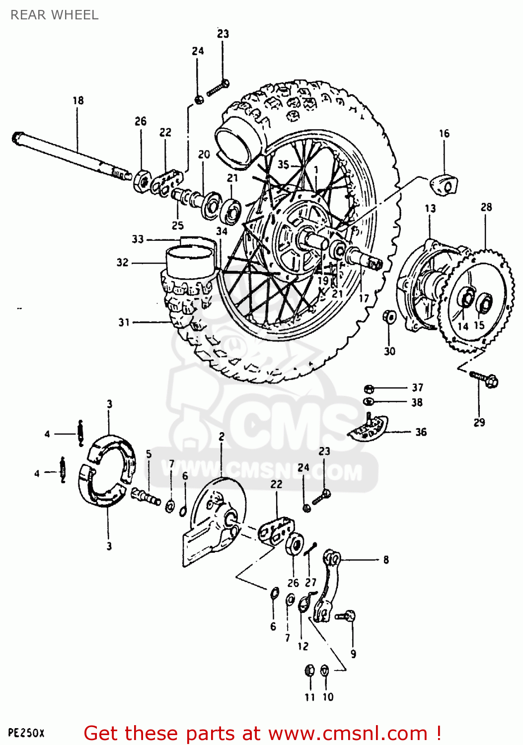 REAR WHEEL PE250 1980 (T) (E01 E02 E04 E15 E21 E24)