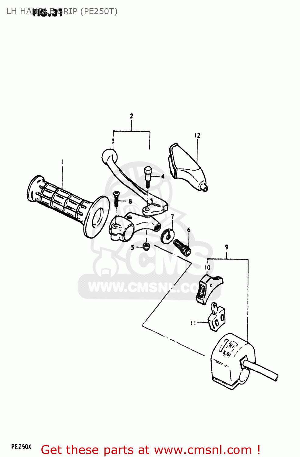 LH HANDLE GRIP (PE250T) PE250 1980 (T) USA (E03)