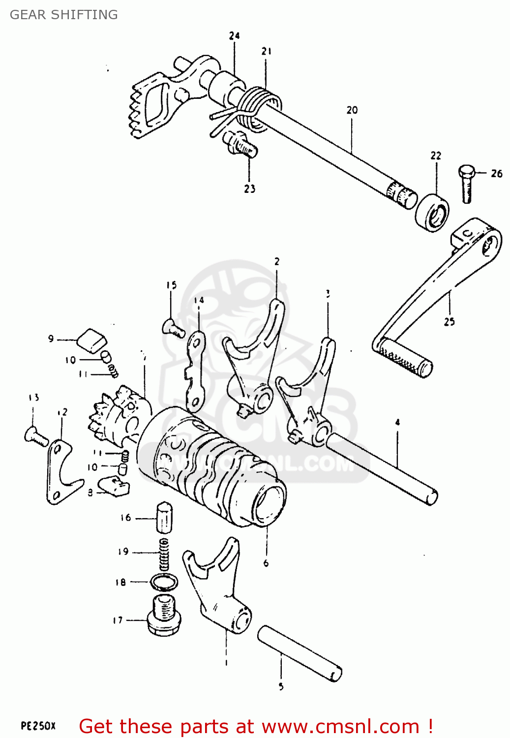 GEAR SHIFTING PE250 1981 (X) (E01 E02 E04 E15 E21 E24)