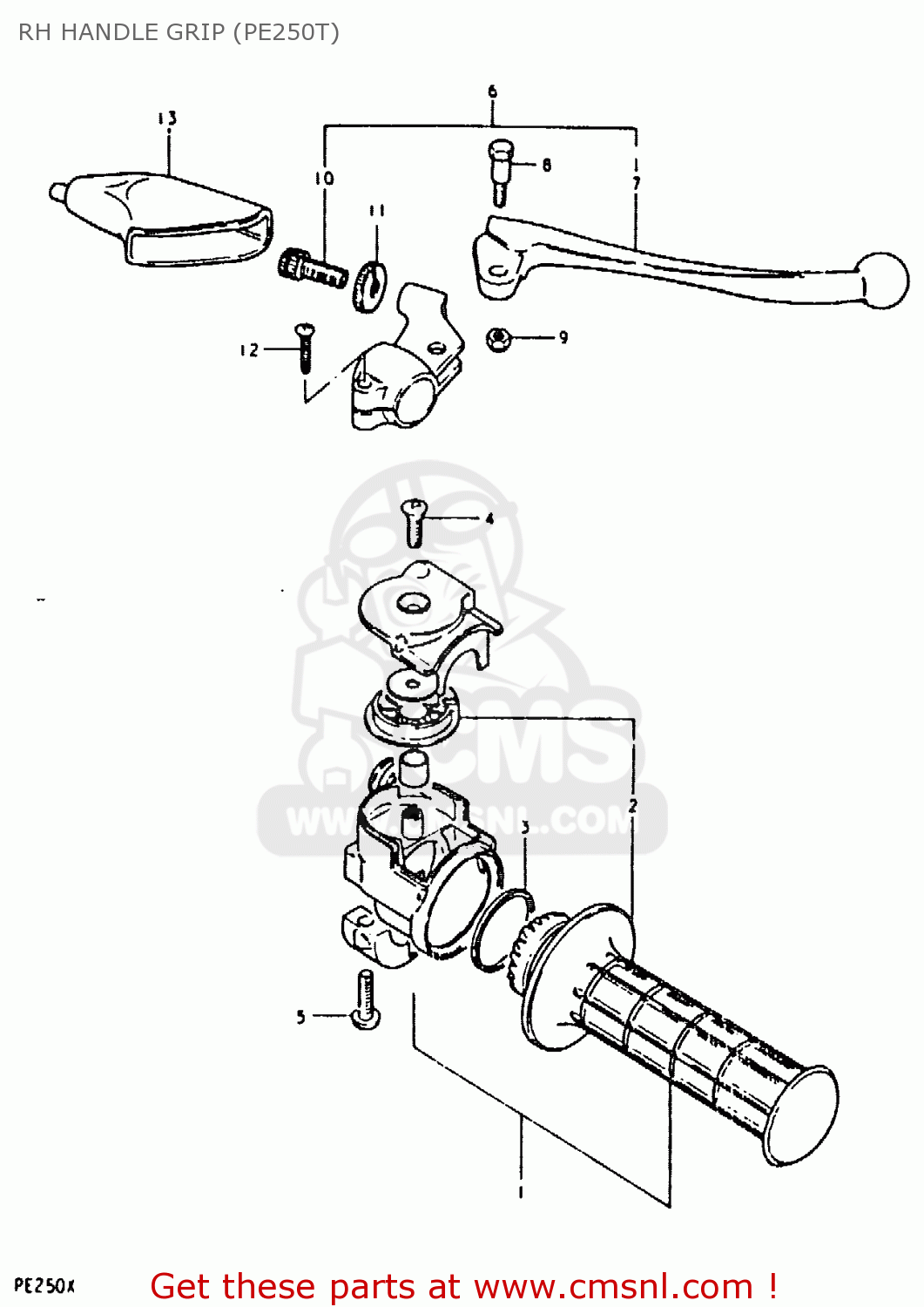 RH HANDLE GRIP (PE250T) PE250 1981 (X) (E01 E02 E04 E15 E21 E24)