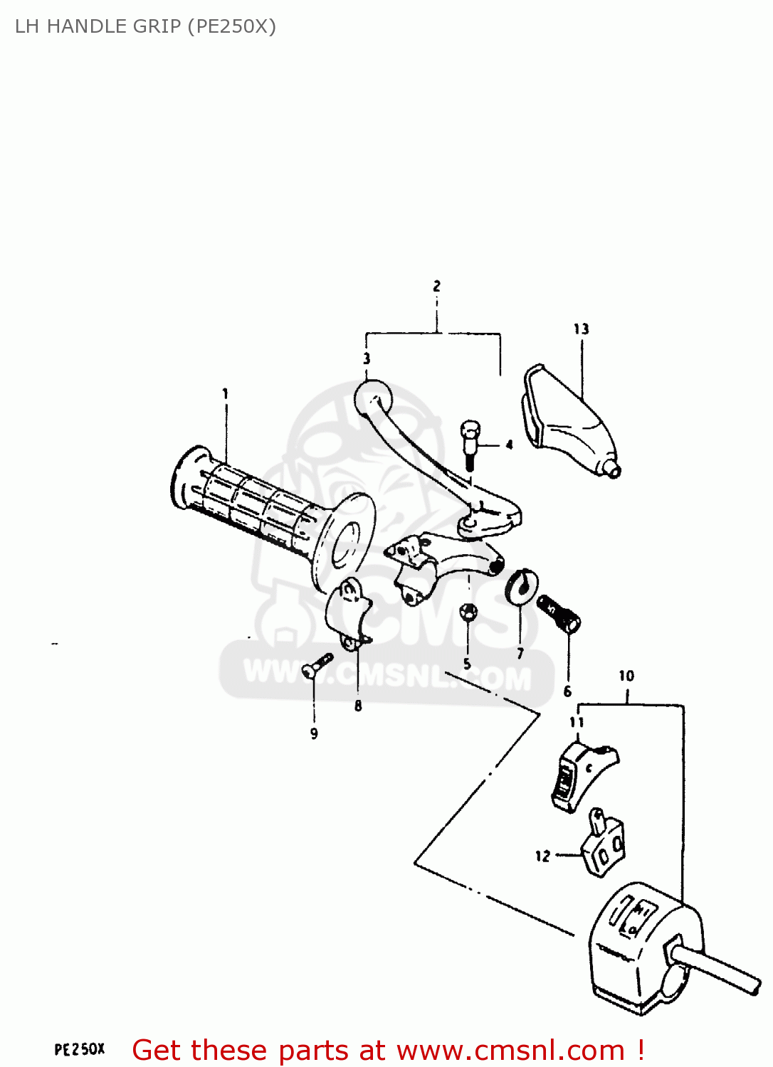 LH HANDLE GRIP (PE250X) PE250 1981 (X) (E01 E02 E04 E15 E21 E24)
