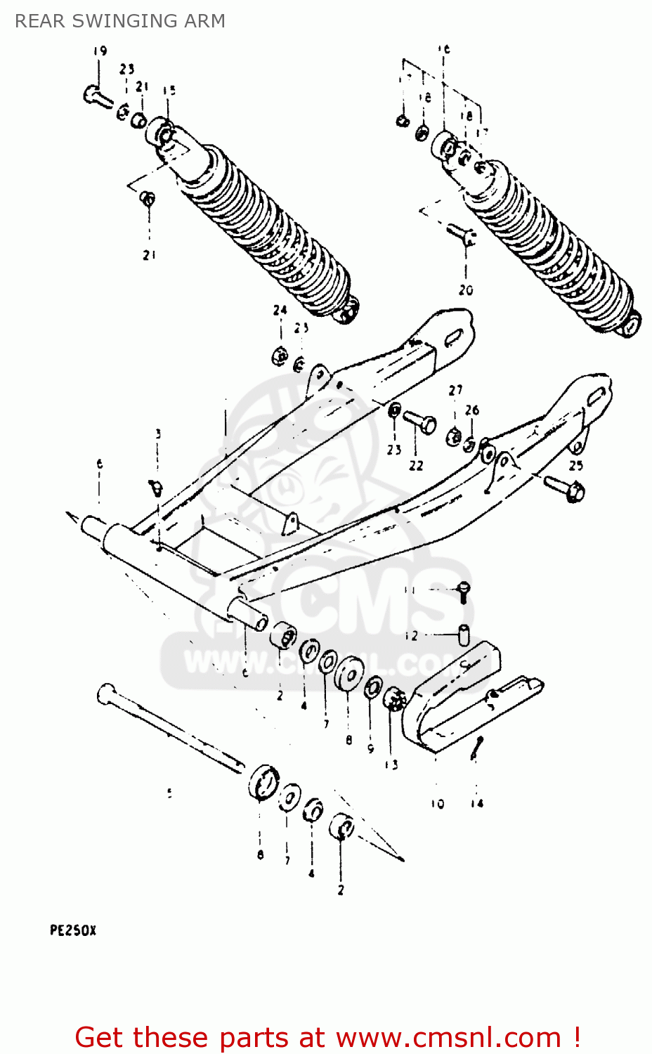 REAR SWINGING ARM PE250 1981 (X) (E01 E02 E04 E15 E21 E24)