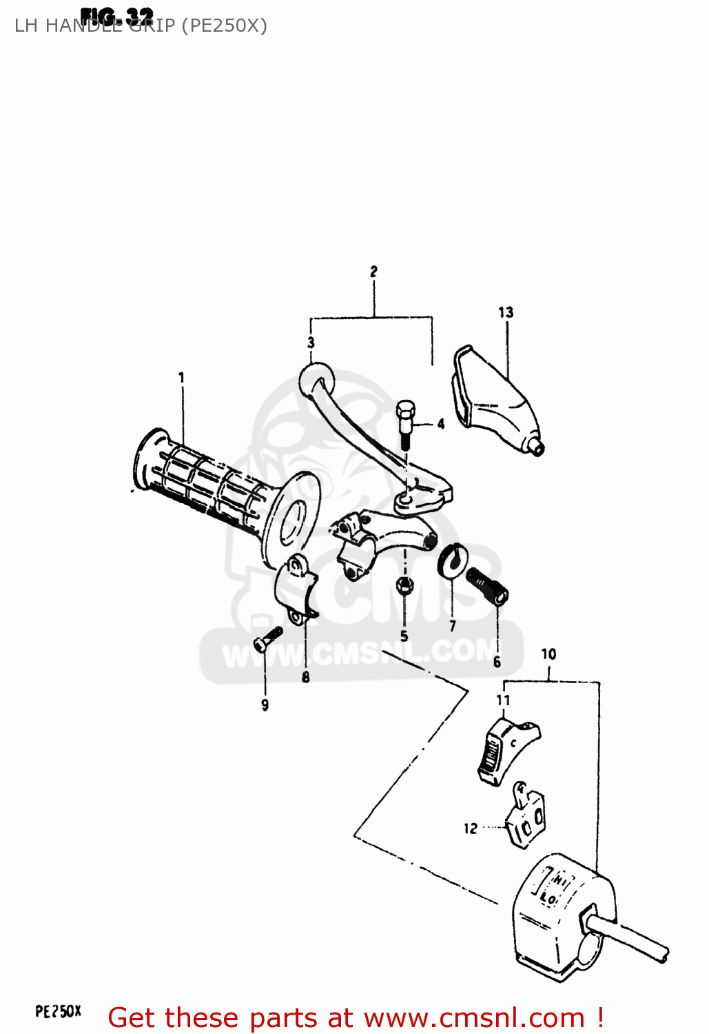 LH HANDLE GRIP (PE250X) PE250 1981 (X) USA (E03)