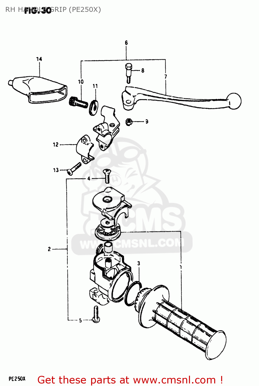 RH HANDLE GRIP (PE250X) PE250 1981 (X) USA (E03)