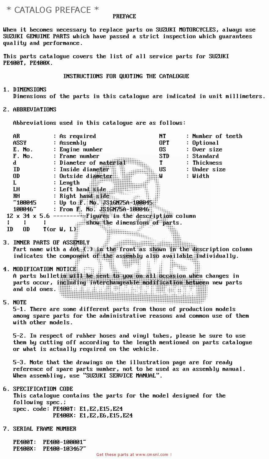 Suzuki PE400 1980 (T) (E01 E02 E15 E24) * CATALOG PREFACE * buy