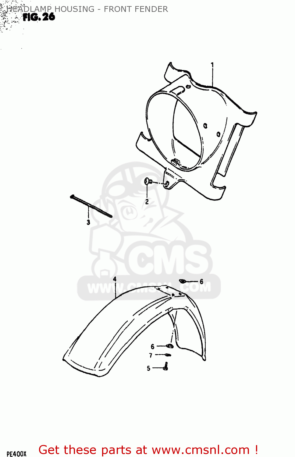 HEADLAMP HOUSING - FRONT FENDER PE400 1980 (T) USA (E03)