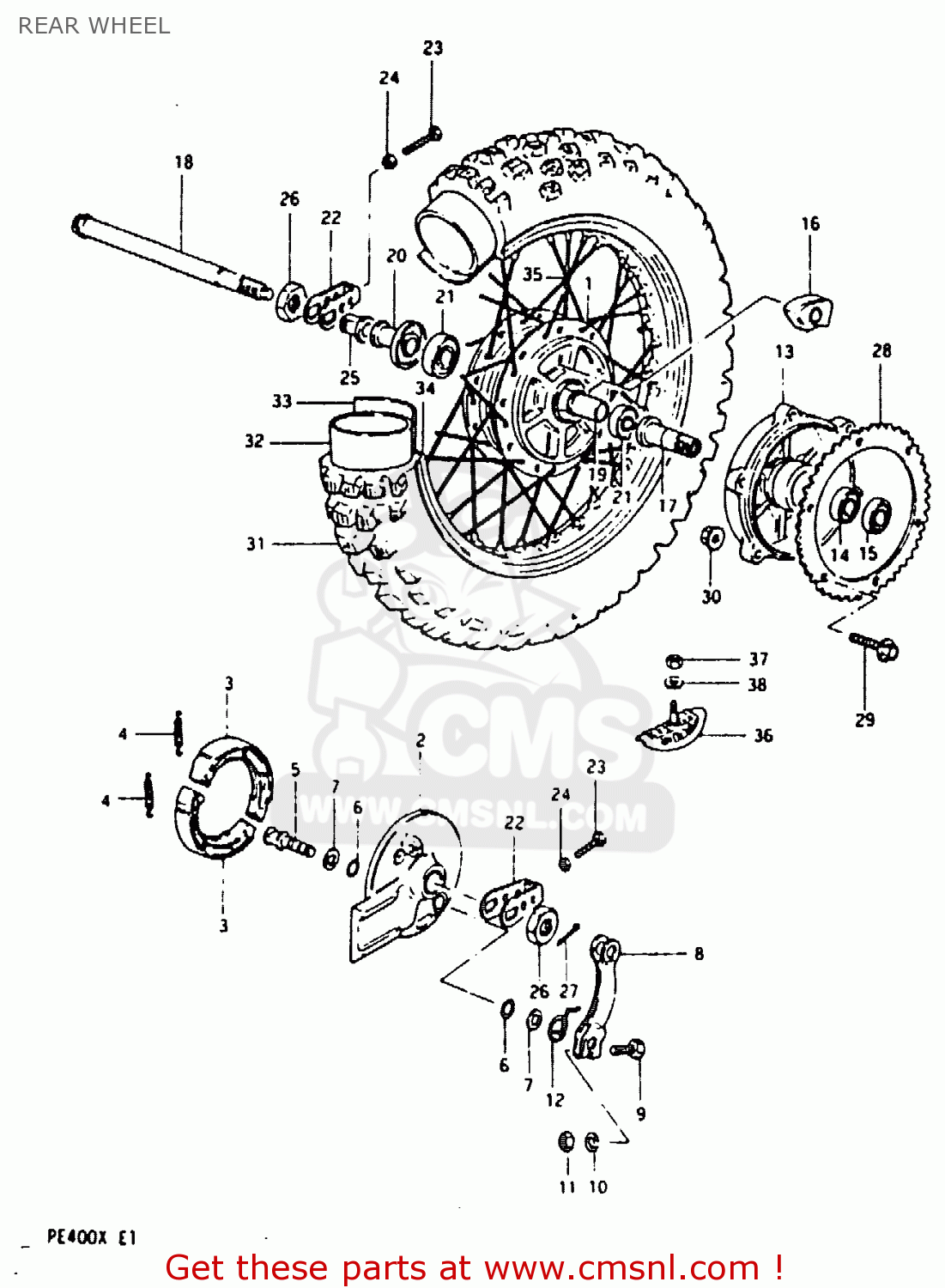 REAR WHEEL PE400 1981 (X) (E01 E02 E06 E15 E24)