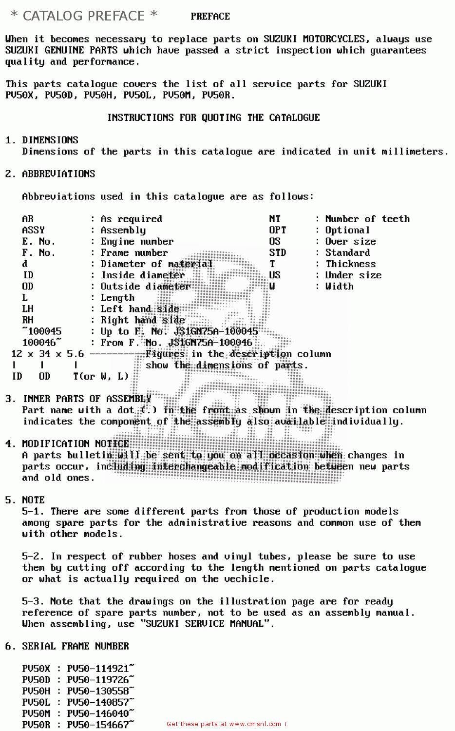 * CATALOG PREFACE * PV50 1987 (H) (E01)