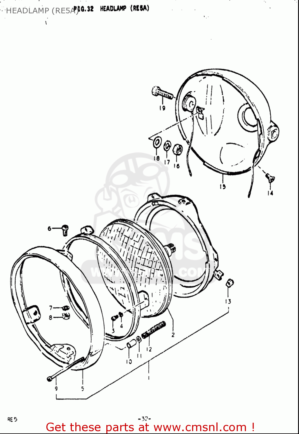HEADLAMP (RE5A) RE5 RE5M RE5A 1975 1976 (M) (A) USA (E03) / 497CC ROTARY
