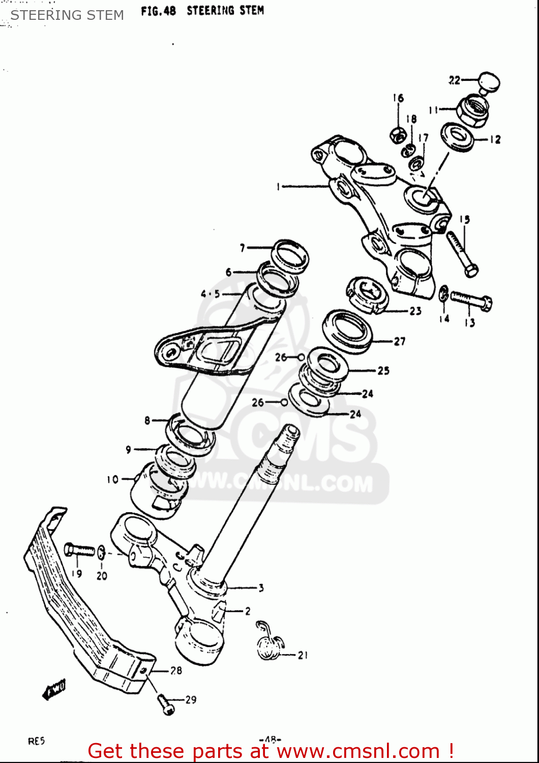 STEERING STEM RE5 RE5M RE5A 1975 1976 (M) (A) USA (E03) / 497CC ROTARY