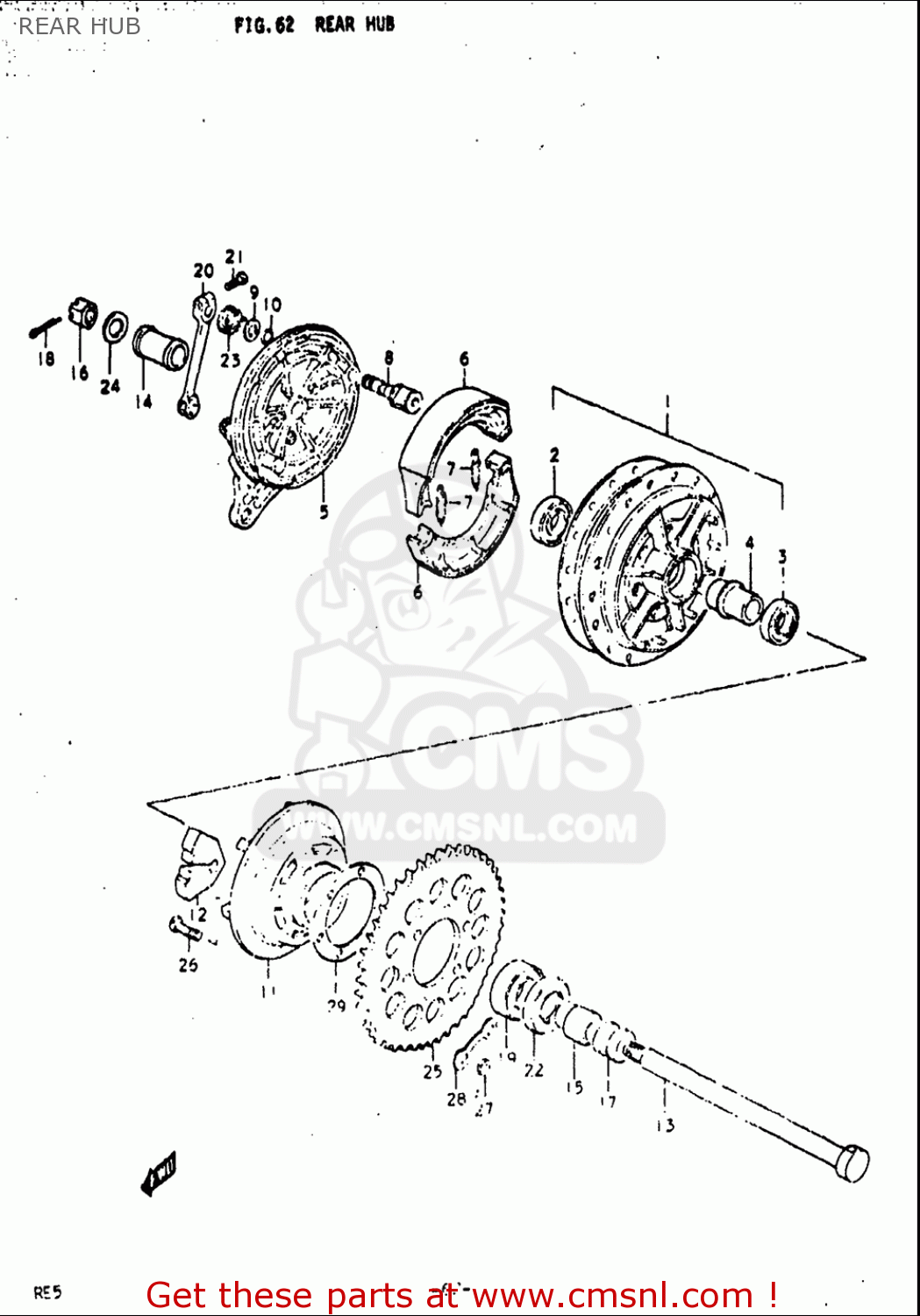 REAR HUB RE5 RE5M RE5A 1975 1976 (M) (A) USA (E03) / 497CC ROTARY
