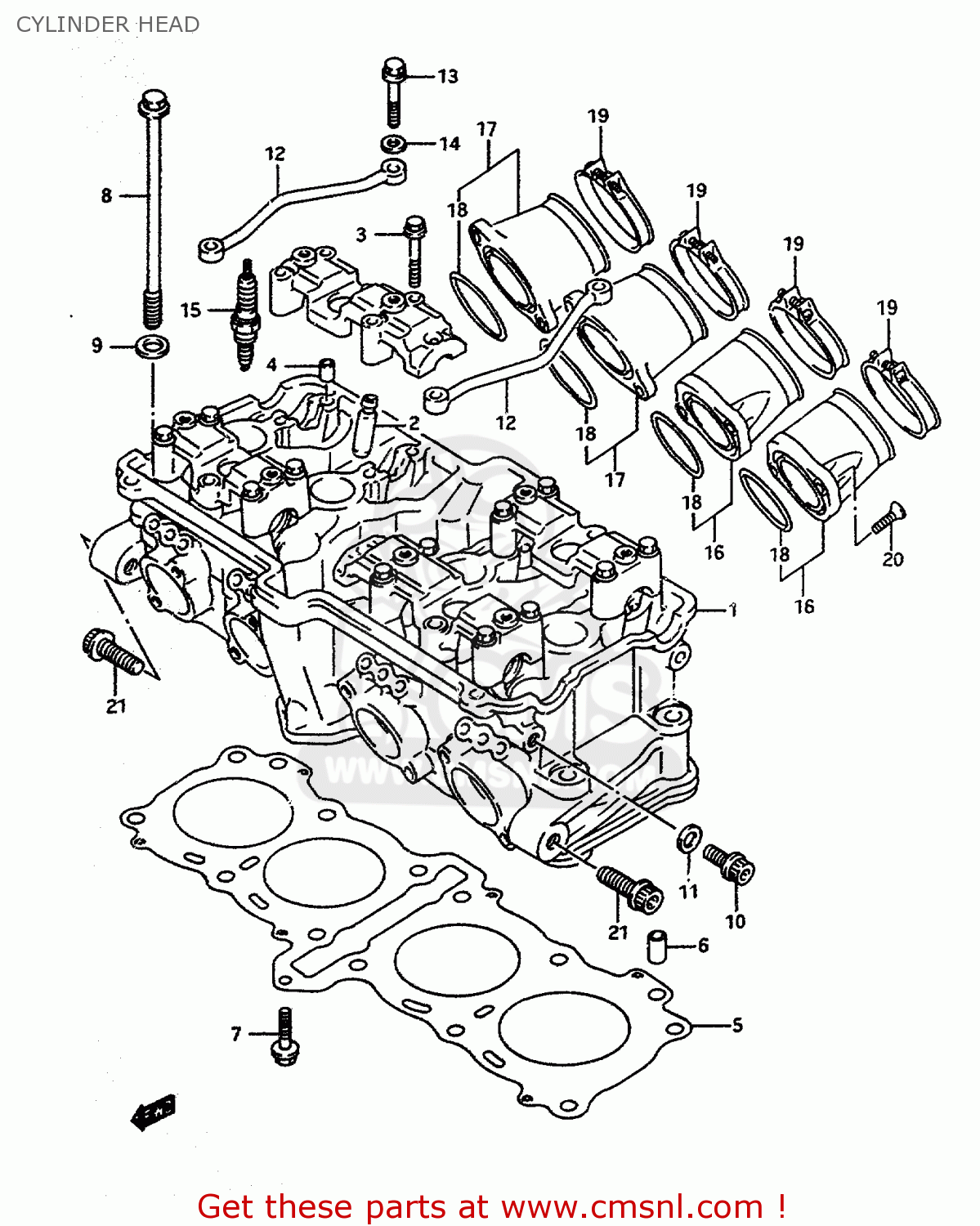 CYLINDER HEAD RF600R 1994 (R) (E02 E04 E15 E17 E18 E21 E22 E24 E25 E34 E39 53)