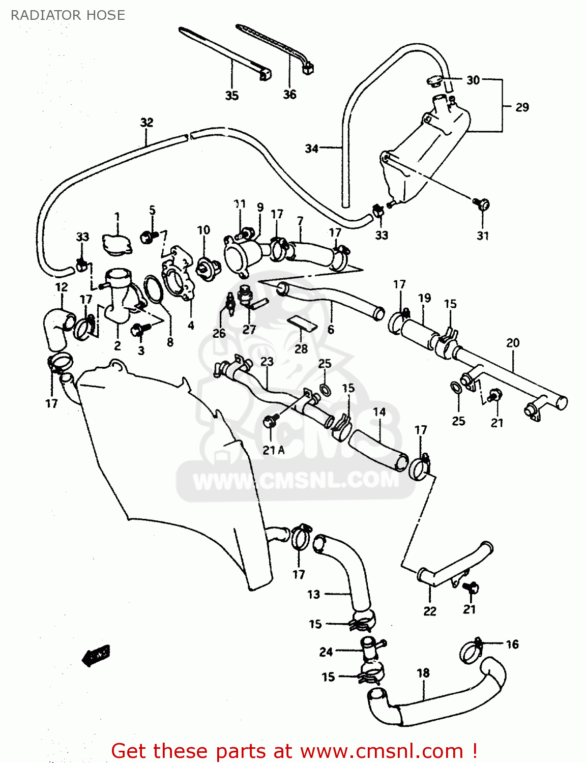 RADIATOR HOSE RF600R 1996 (T) (E02 E04 E22 E24 E25 E34 E37)