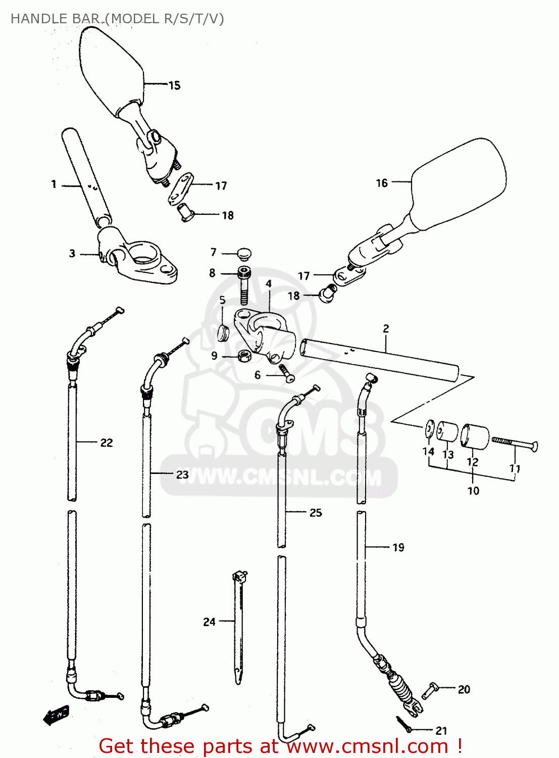 HANDLE BAR (MODEL R/S/T/V) RF600R 1996 (T) (E02 E04 E22 E24 E25 E34 E37)