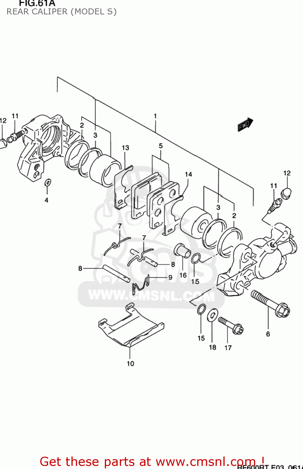 REAR CALIPER (MODEL S) RF600R 1996 (T) USA (E03)