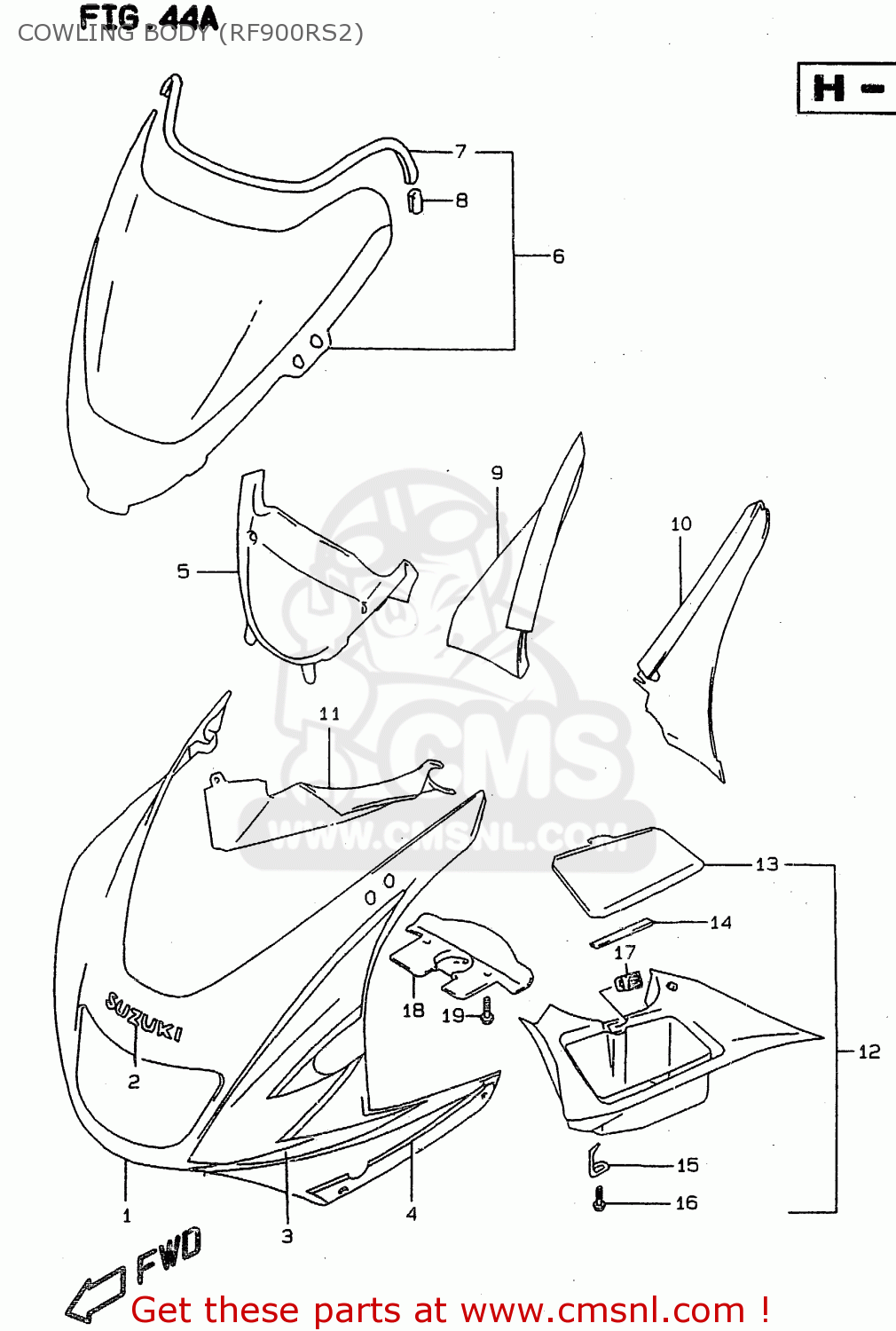 COWLING BODY (RF900RS2) RF900R 1994 (R) (E02 E04 E18 E22 E24 E25 E34 E39)