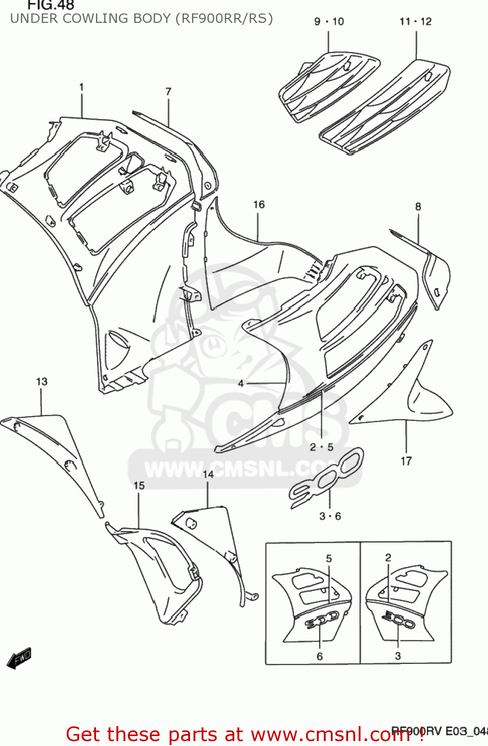 UNDER COWLING BODY (RF900RR/RS) RF900R 1994 (R) USA (E03)