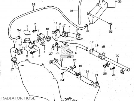 RADIATOR HOSE - RF900R 1995 (S) (E02 E04 E18 E22 E24 E25 E34 E37)