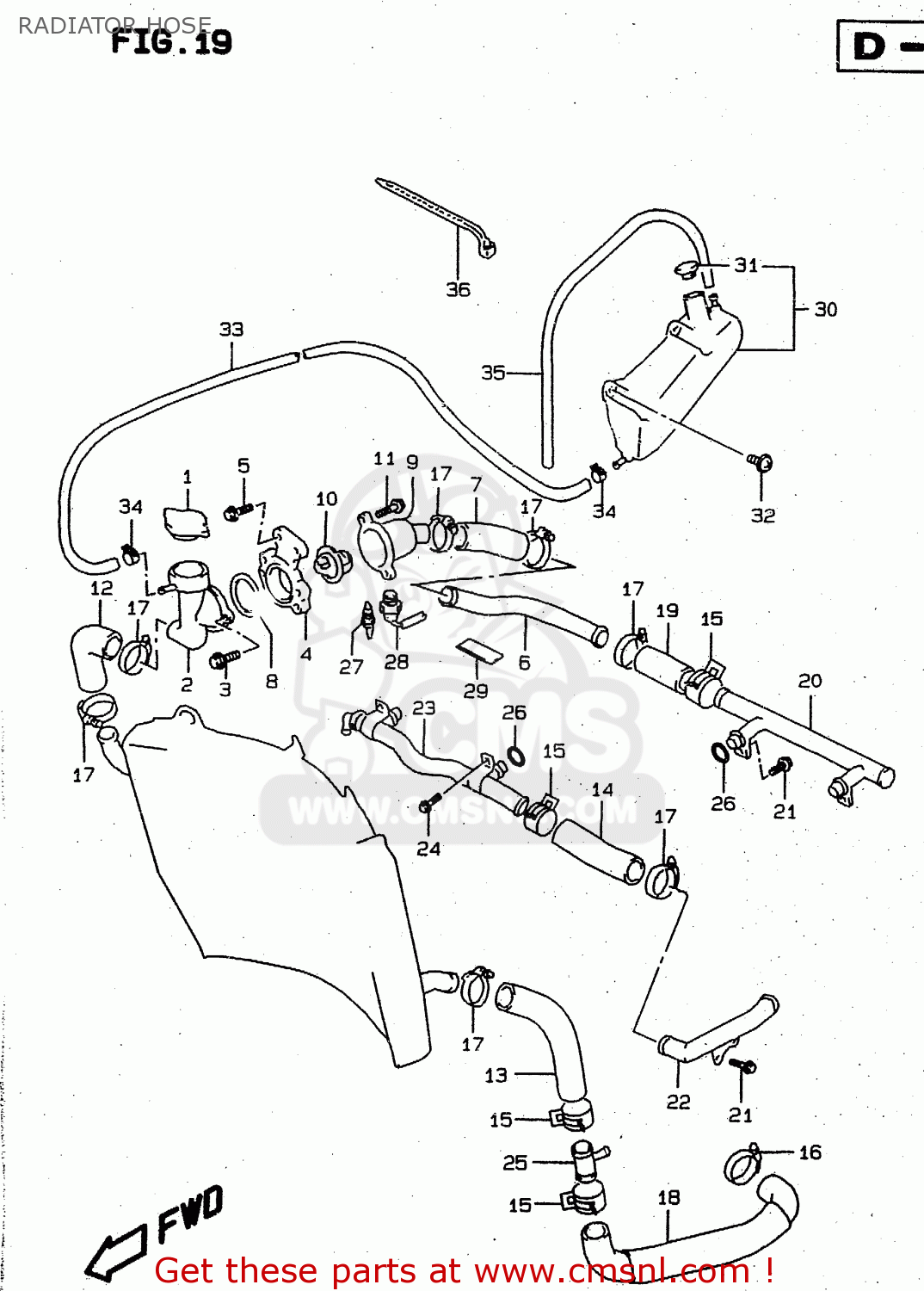 RADIATOR HOSE RF900R 1995 (S2) (E02 E04 E18 E22 E24 E25 E34 E37)