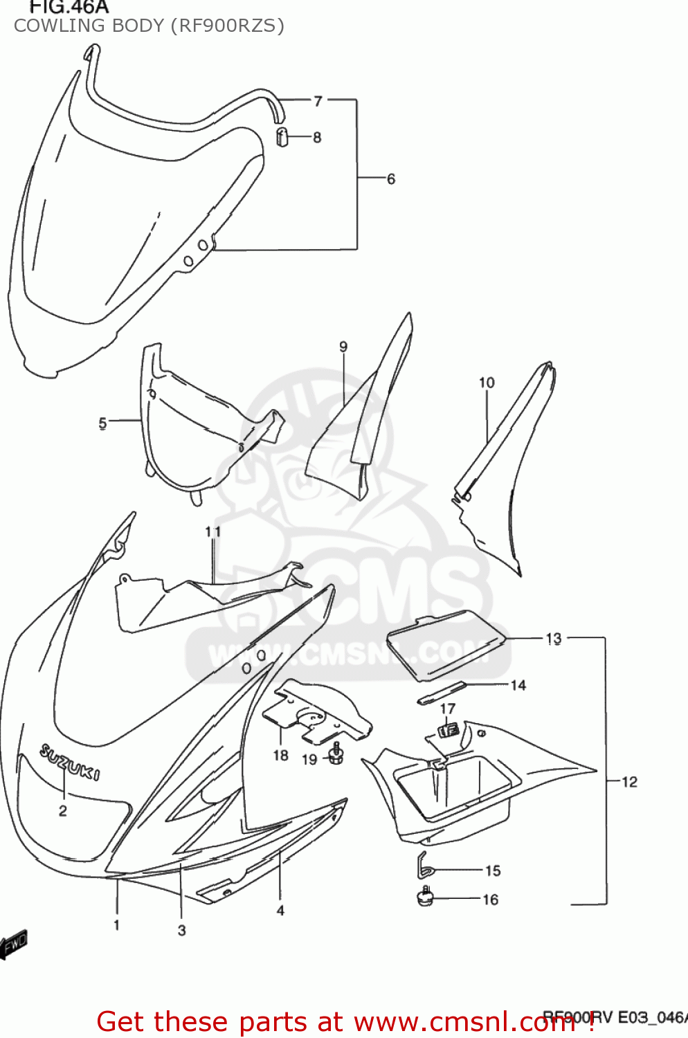 COWLING BODY (RF900RZS) RF900R 1996 (T) USA (E03)