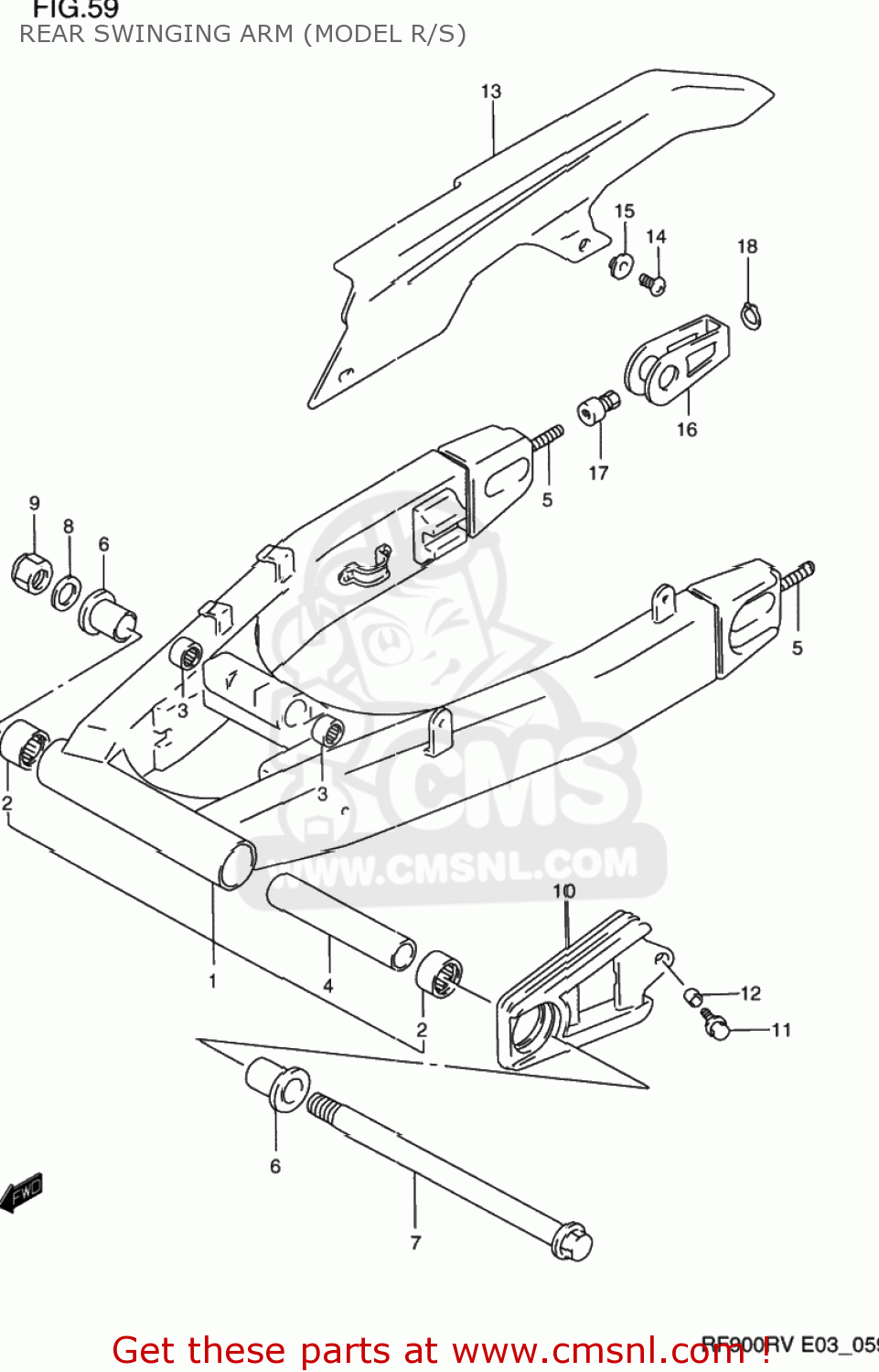 REAR SWINGING ARM (MODEL R/S) RF900R 1997 (V) USA (E03)