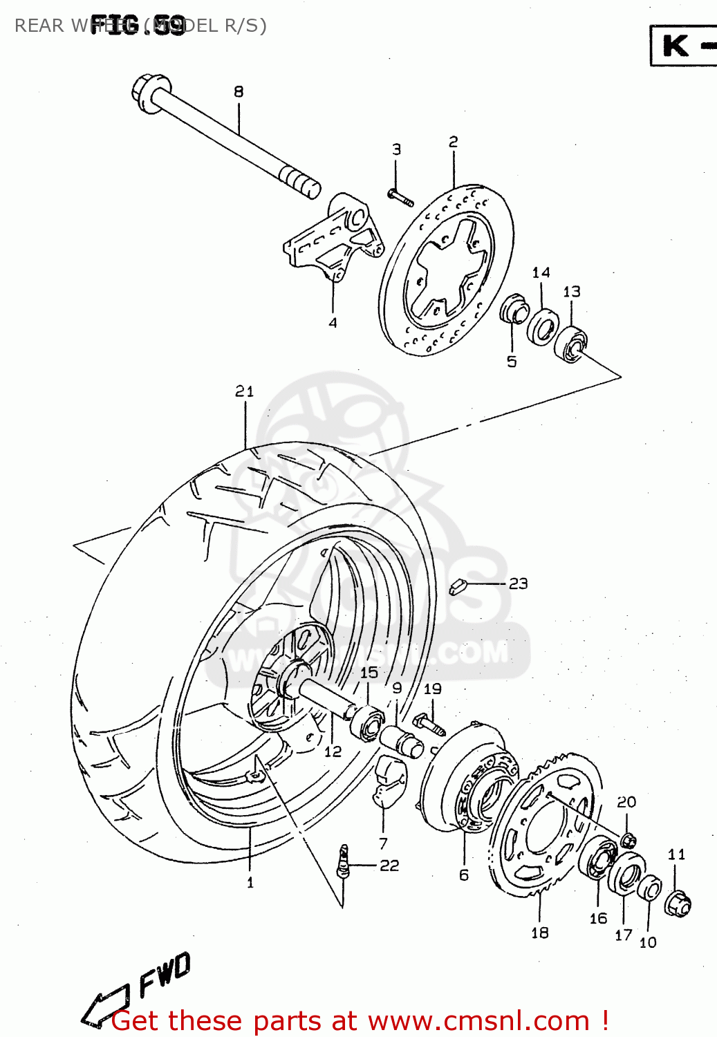 REAR WHEEL (MODEL R/S) RF900R 1998 (W) (E02 E04 E18 E22 E24 E25 E34 E39) / P37