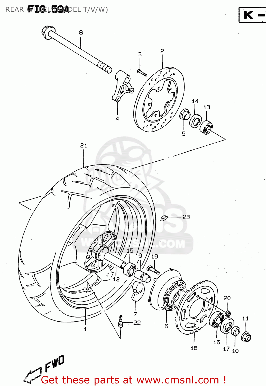 REAR WHEEL (MODEL T/V/W) RF900R 1998 (W) (E02 E04 E18 E22 E24 E25 E34 E39) / P37