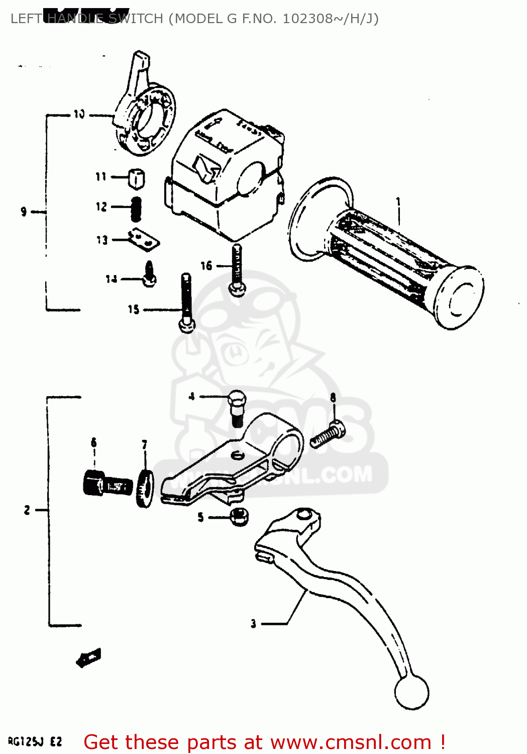 LEFT HANDLE SWITCH (MODEL G F.NO. 102308~/H/J) RG125AU 1988 (J) (E01)