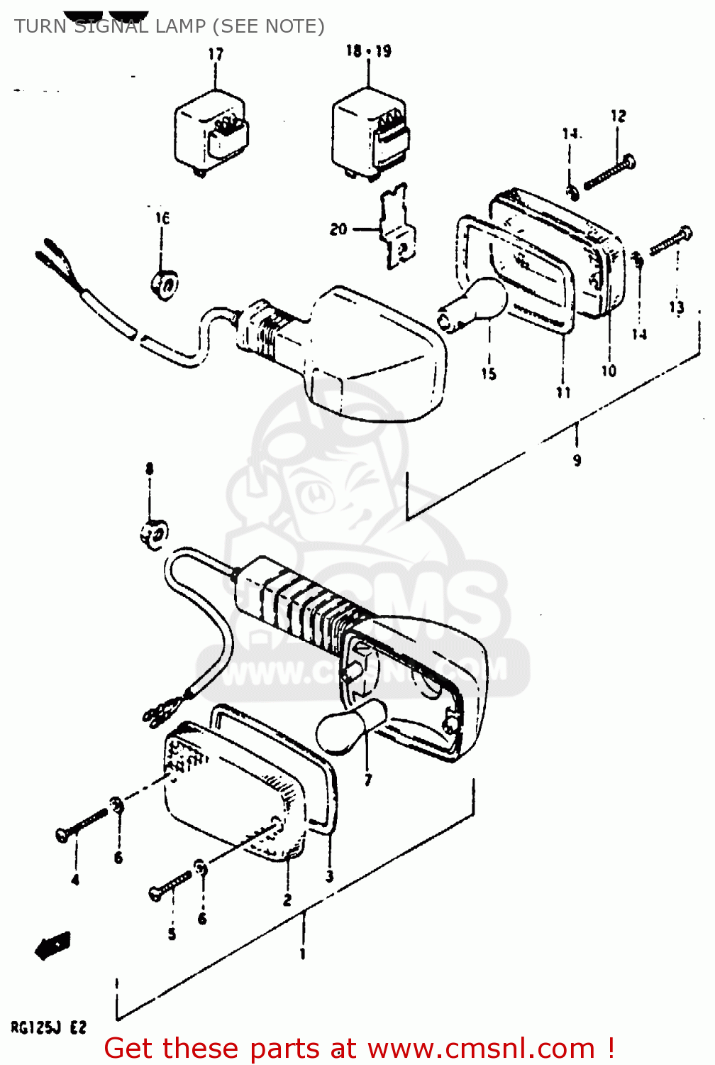 TURN SIGNAL LAMP (SEE NOTE) RG125C 1986 (G) (E02 E04 E15 E17 E18 E21 E24 E30)