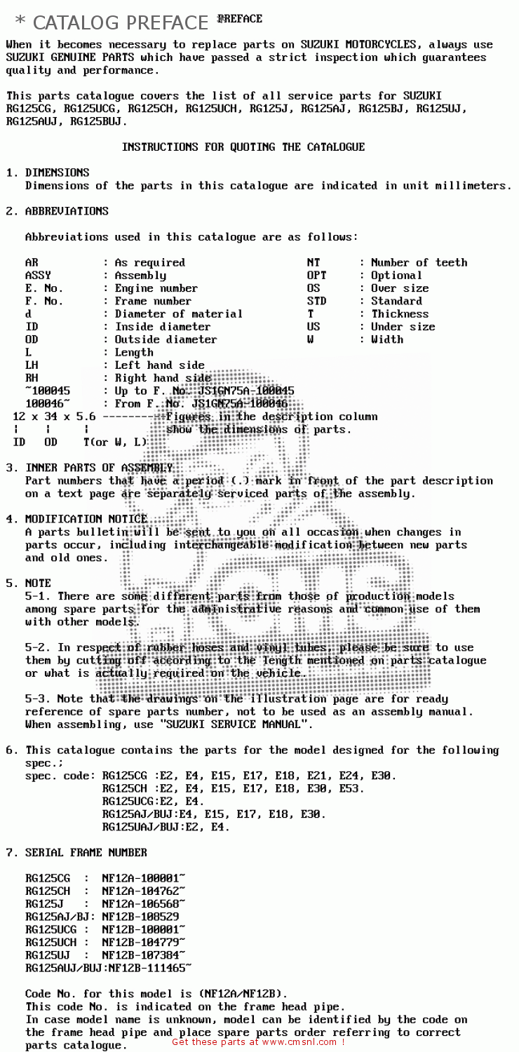 * CATALOG PREFACE * RG125C 1987 (H) (E02 E04 E15 E17 E18 E30 E53)