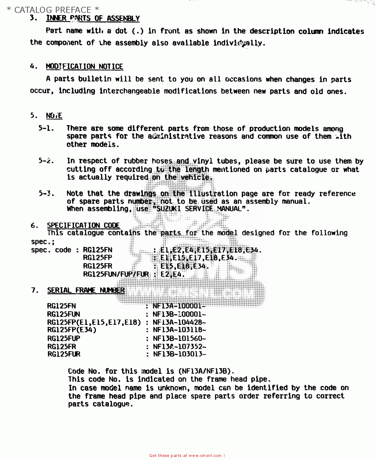 * CATALOG PREFACE * RG125F 1994 (R) (E15 E18 E34)