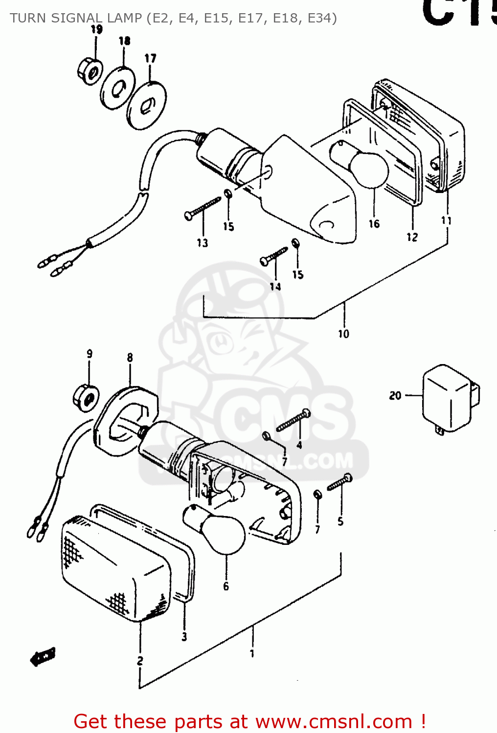 TURN SIGNAL LAMP (E2, E4, E15, E17, E18, E34) RG125FU 1994 (R) (E02 E04)