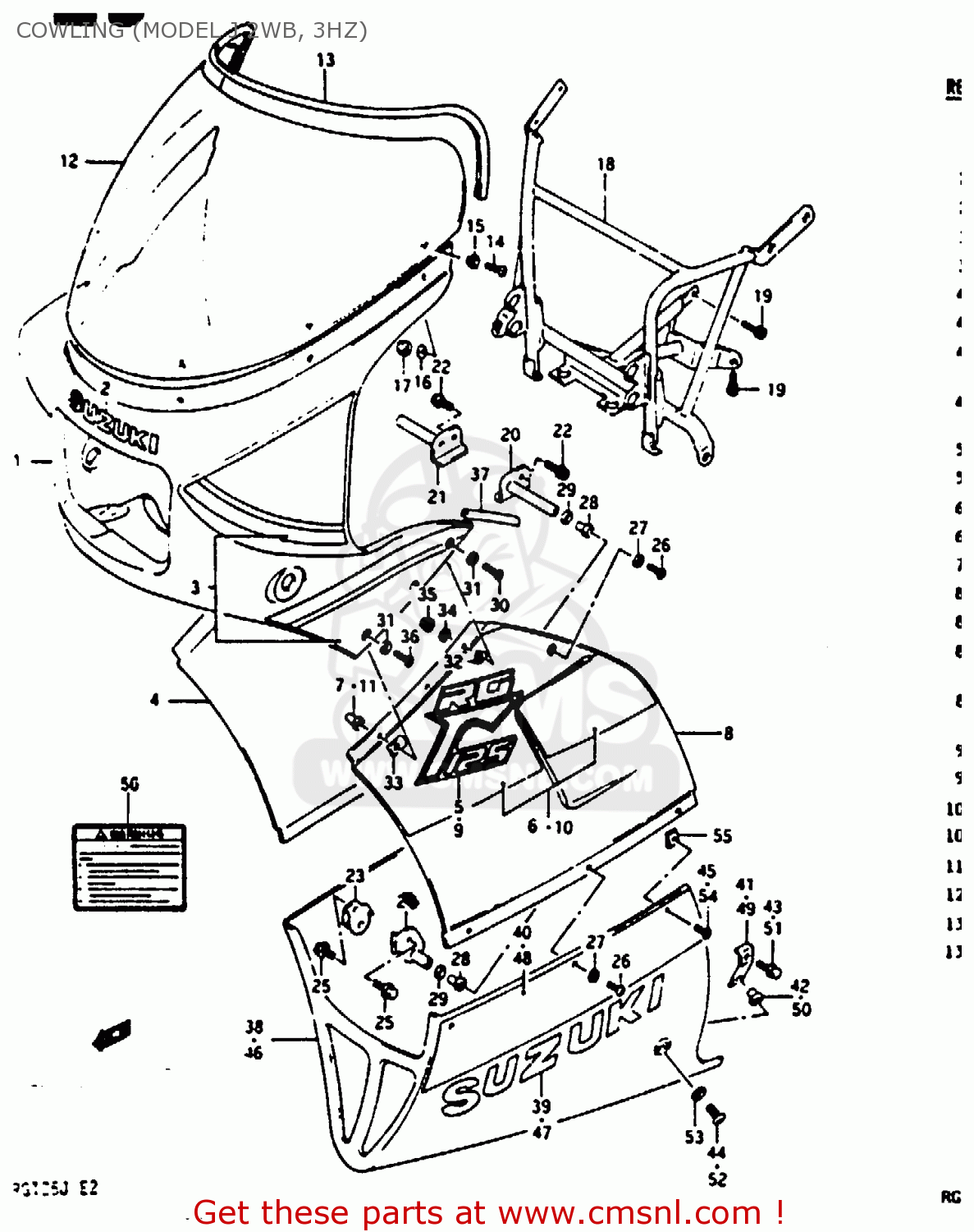 COWLING (MODEL J 2WB, 3HZ) RG125U 1988 (J)
