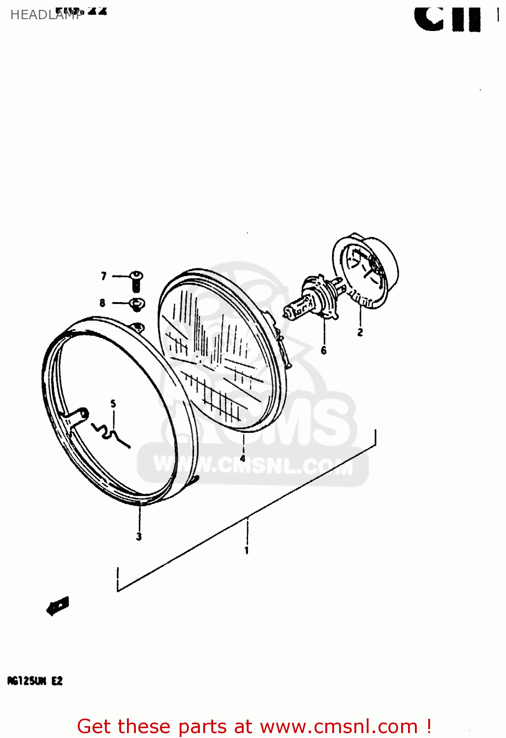 HEADLAMP RG125U 1992 (N) (E02 E04)