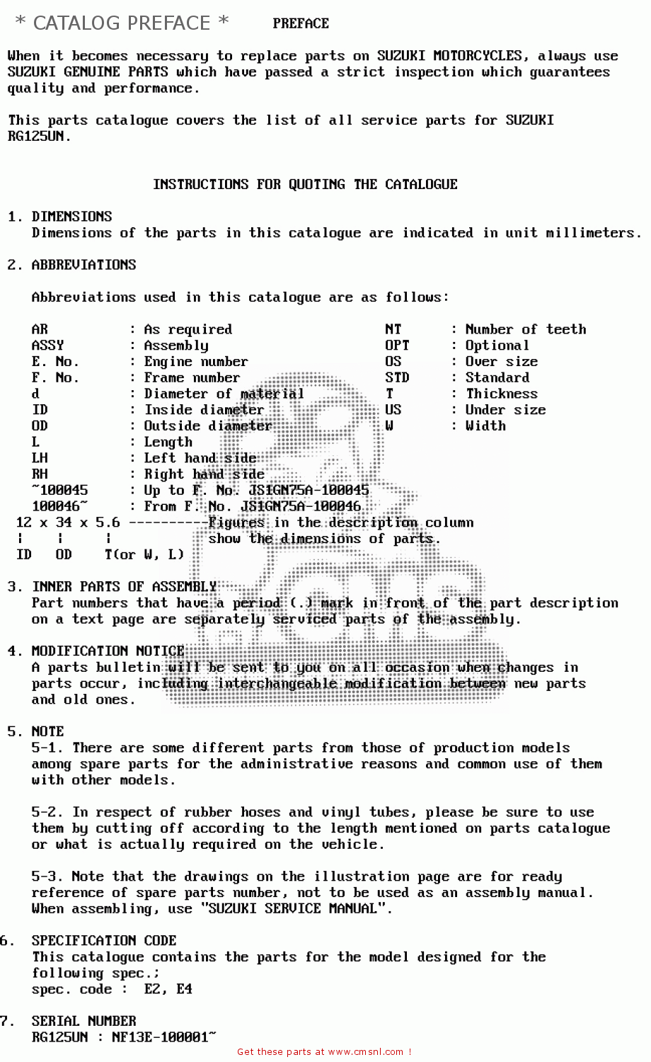 * CATALOG PREFACE * RG125U 1992 (N) (E02 E04)