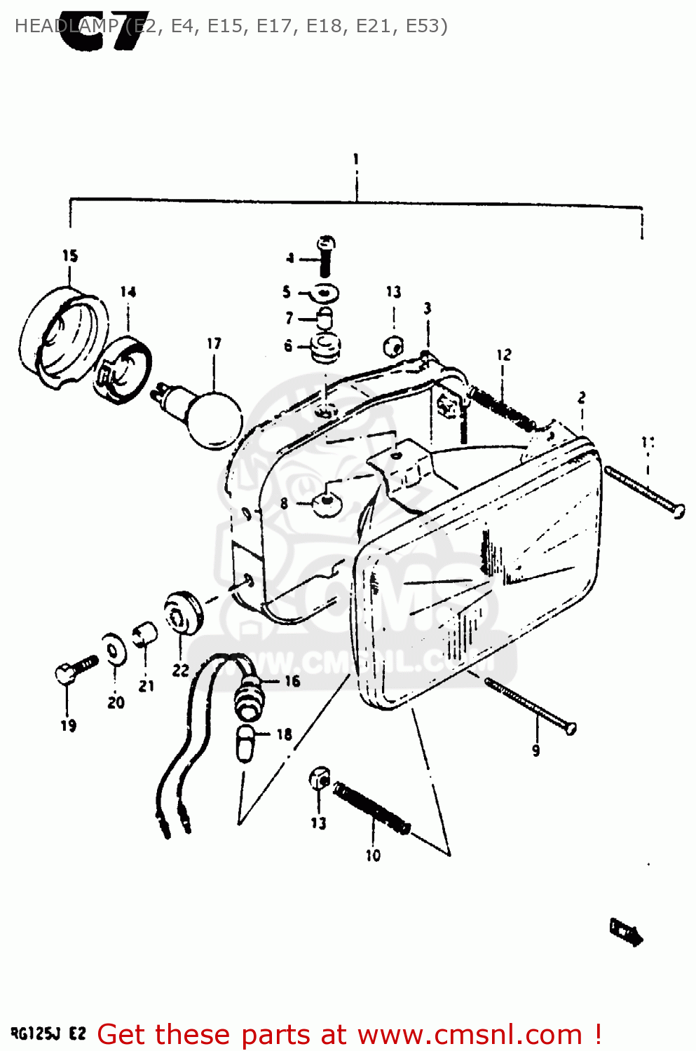 HEADLAMP (E2, E4, E15, E17, E18, E21, E53) RG125UC 1986 (G) (E02 E04)