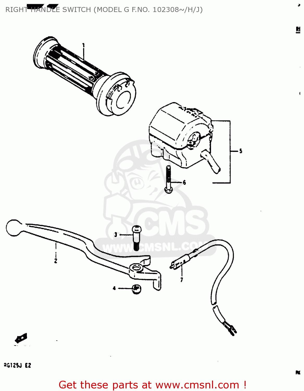 RIGHT HANDLE SWITCH (MODEL G F.NO. 102308~/H/J) RG125UC 1986 (G) (E02 E04)