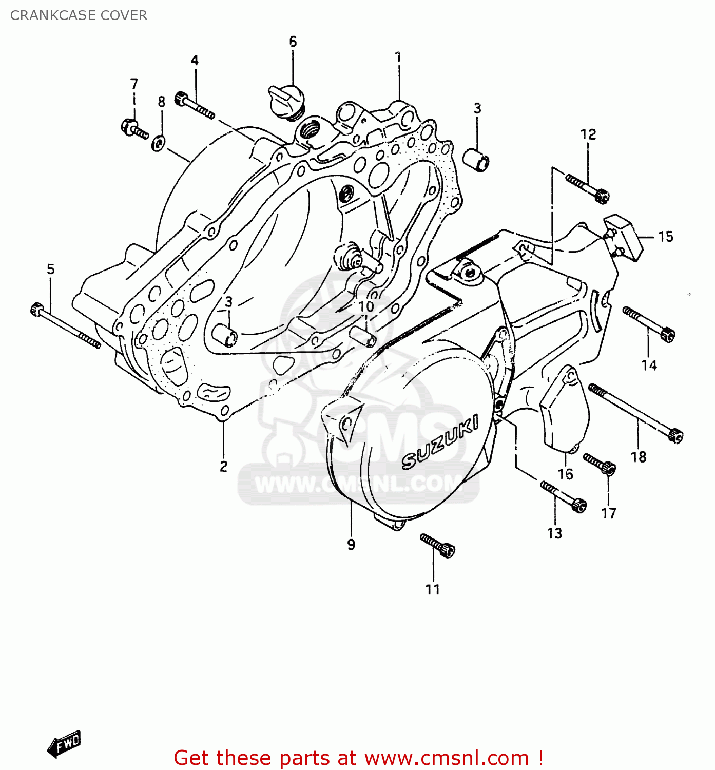 CRANKCASE COVER RG250 1986 (G) (E01 E15 E21 E25 E34)