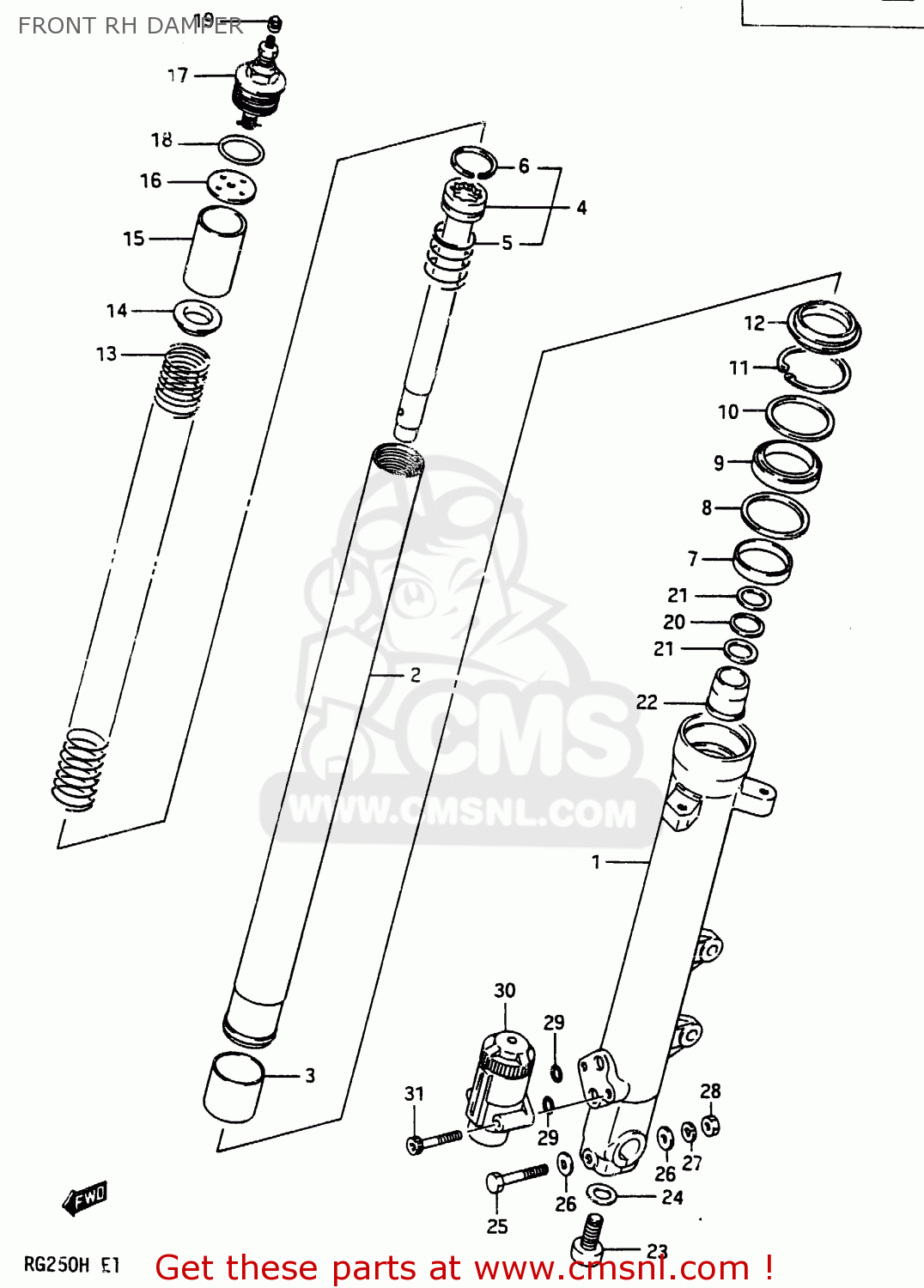 FRONT RH DAMPER RG250F 1986 (G) (E02 E16 E24 E30)