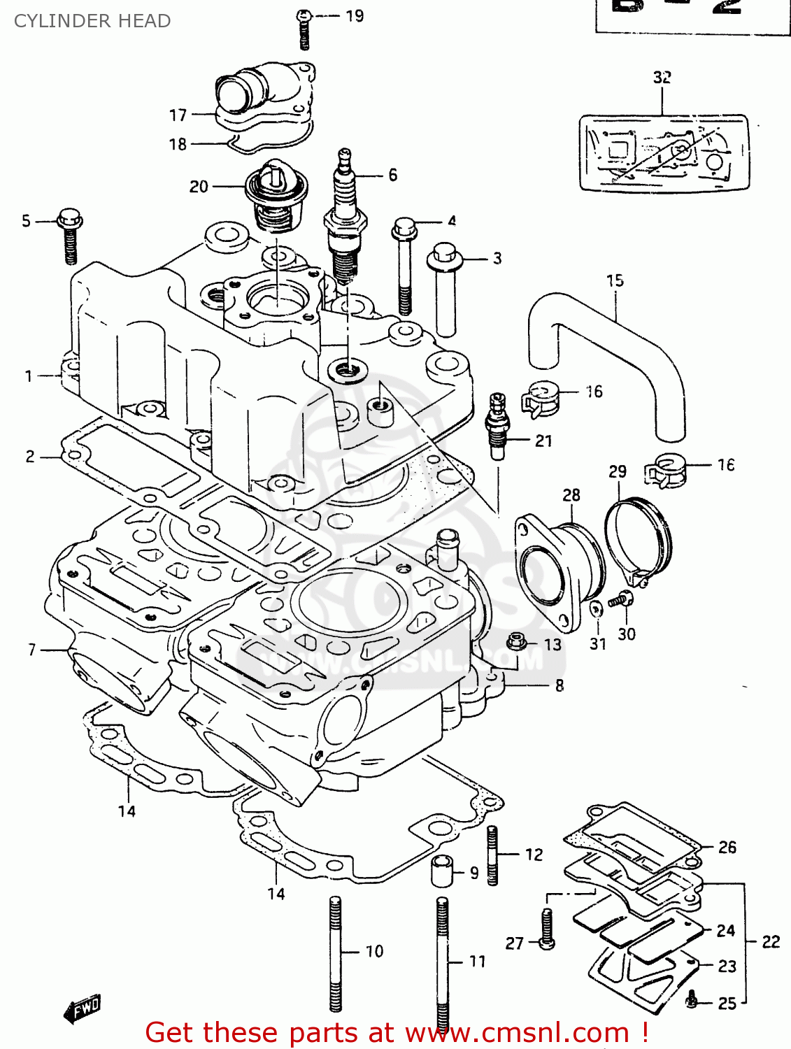 CYLINDER HEAD RG250F 1987 (H) (E01 E02 E15 E24 E30 E34)