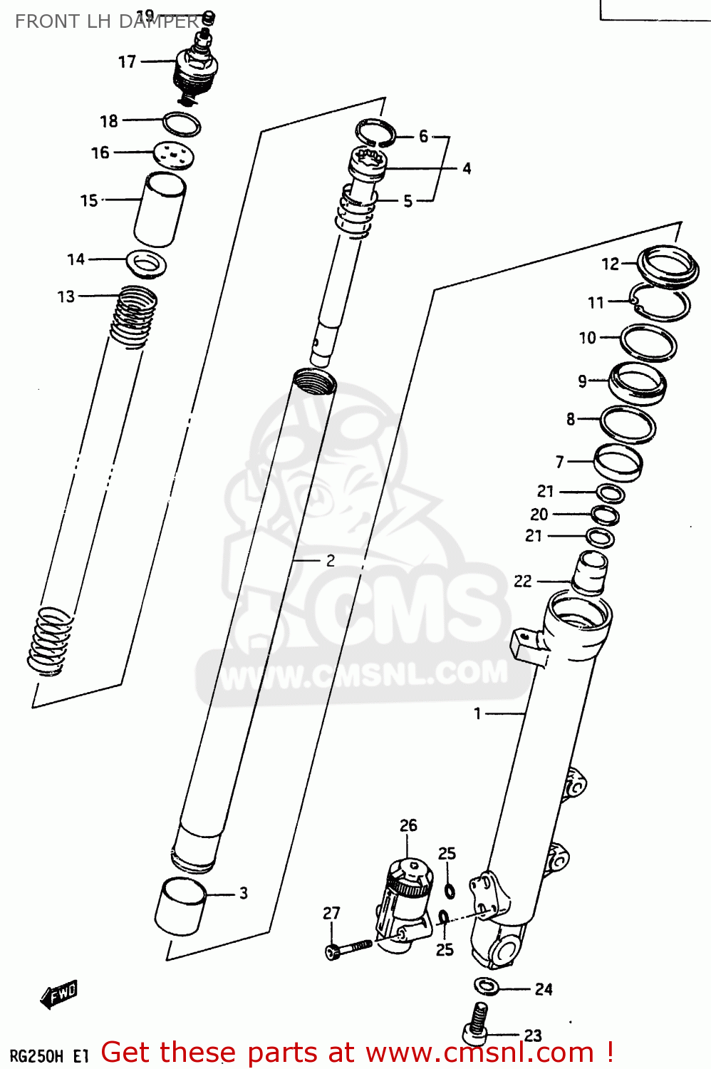 FRONT LH DAMPER RG250FC 1987 (H) (E01 E02 E06 E15 E16 E22 E24 E25 E30 E34)