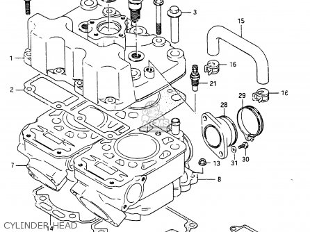 CYLINDER HEAD - RG250FC 1987 (H) (E01 E02 E06 E15 E16 E22 E24 E25 E30 E34)