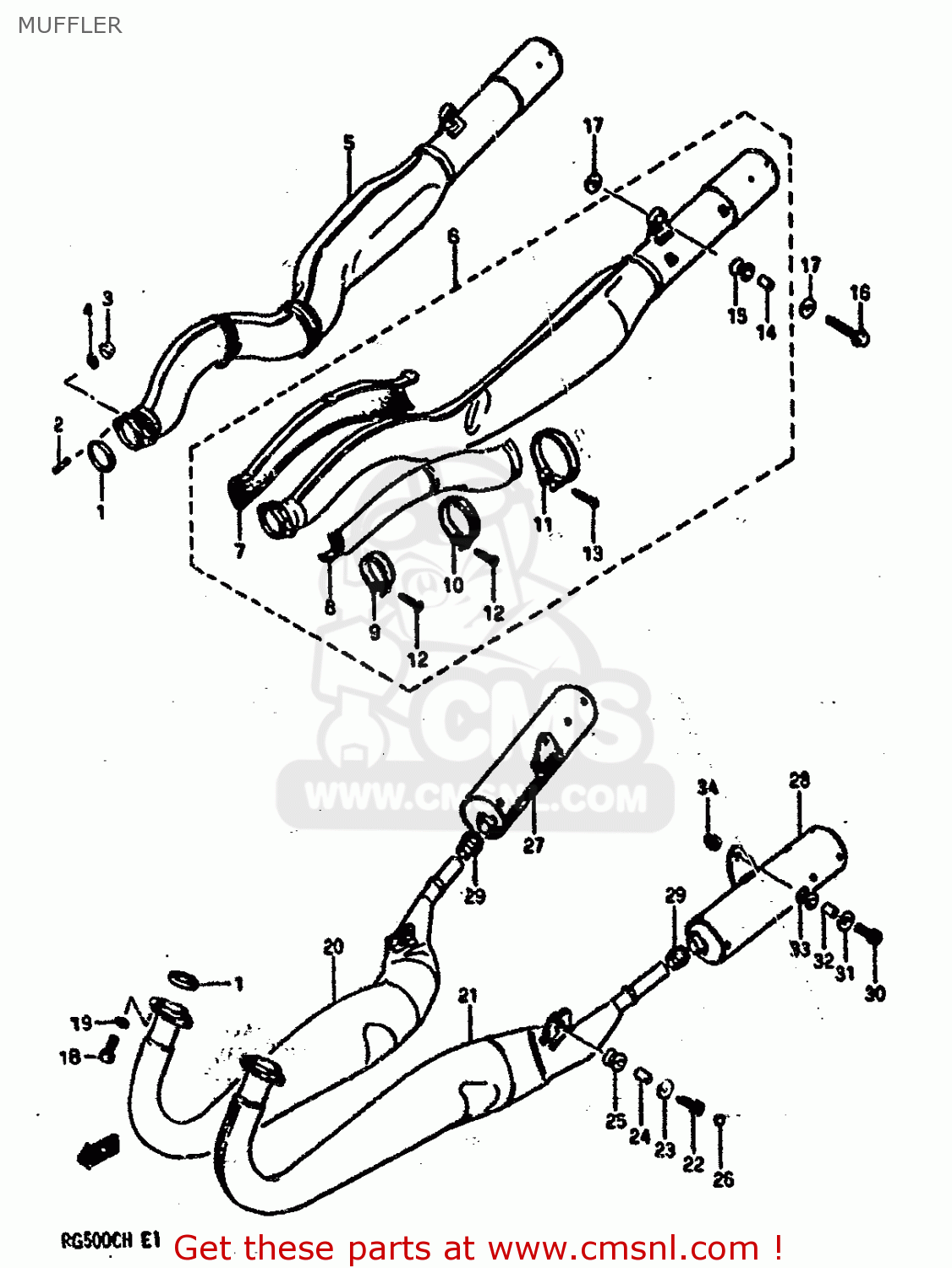 MUFFLER RG500 1986 (G) (E01 E02 E04 E06 E15 E16 E17 E21 22 24 25 34 39)
