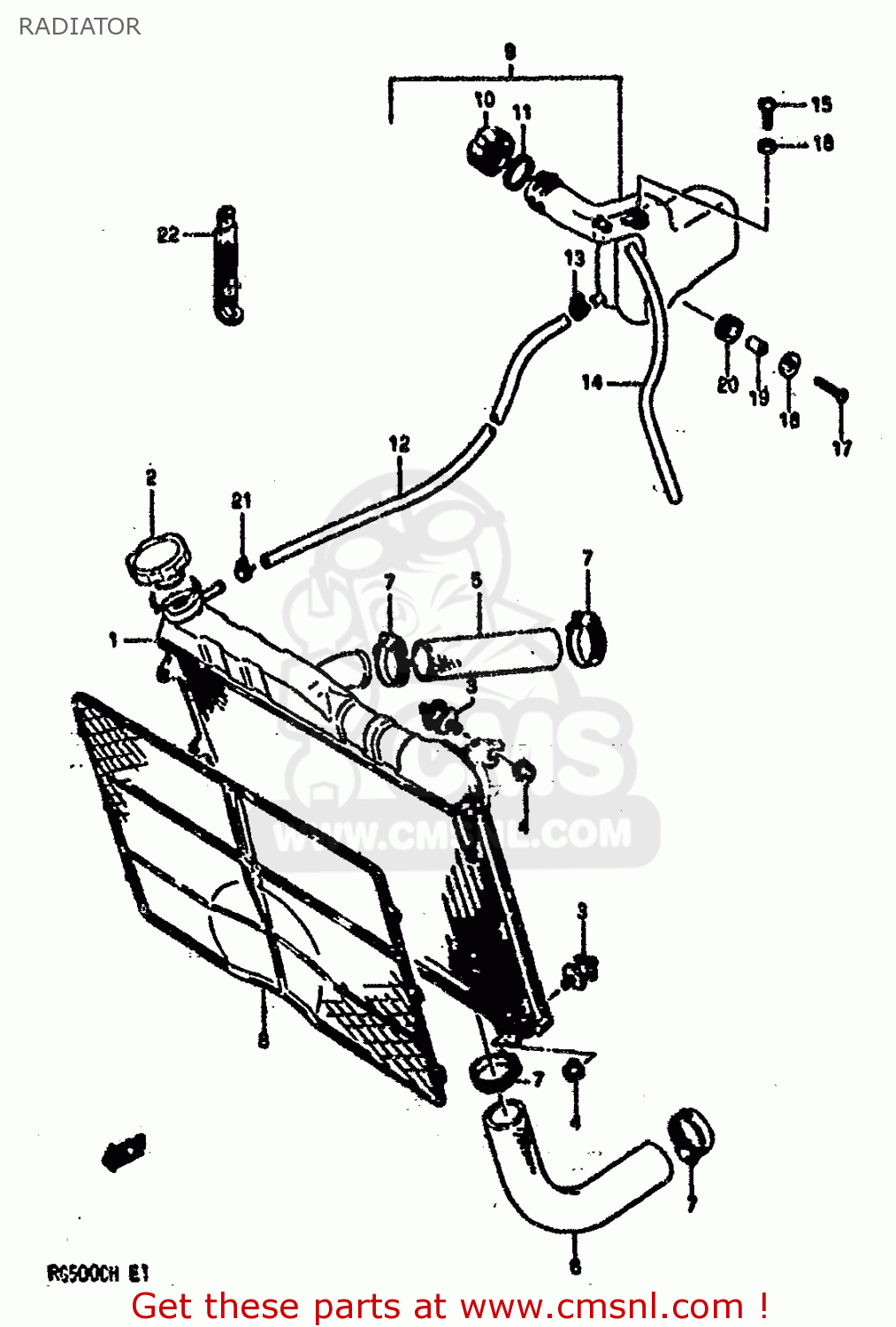 RADIATOR RG500 1986 (G) (E01 E02 E04 E06 E15 E16 E17 E21 22 24 25 34 39)