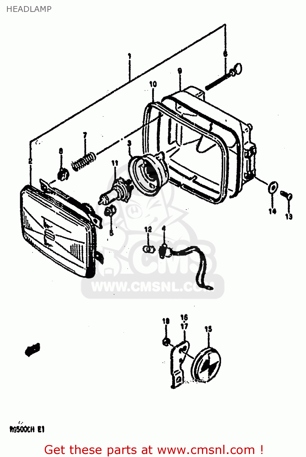 HEADLAMP RG500 1986 (G) (E01 E02 E04 E06 E15 E16 E17 E21 22 24 25 34 39)