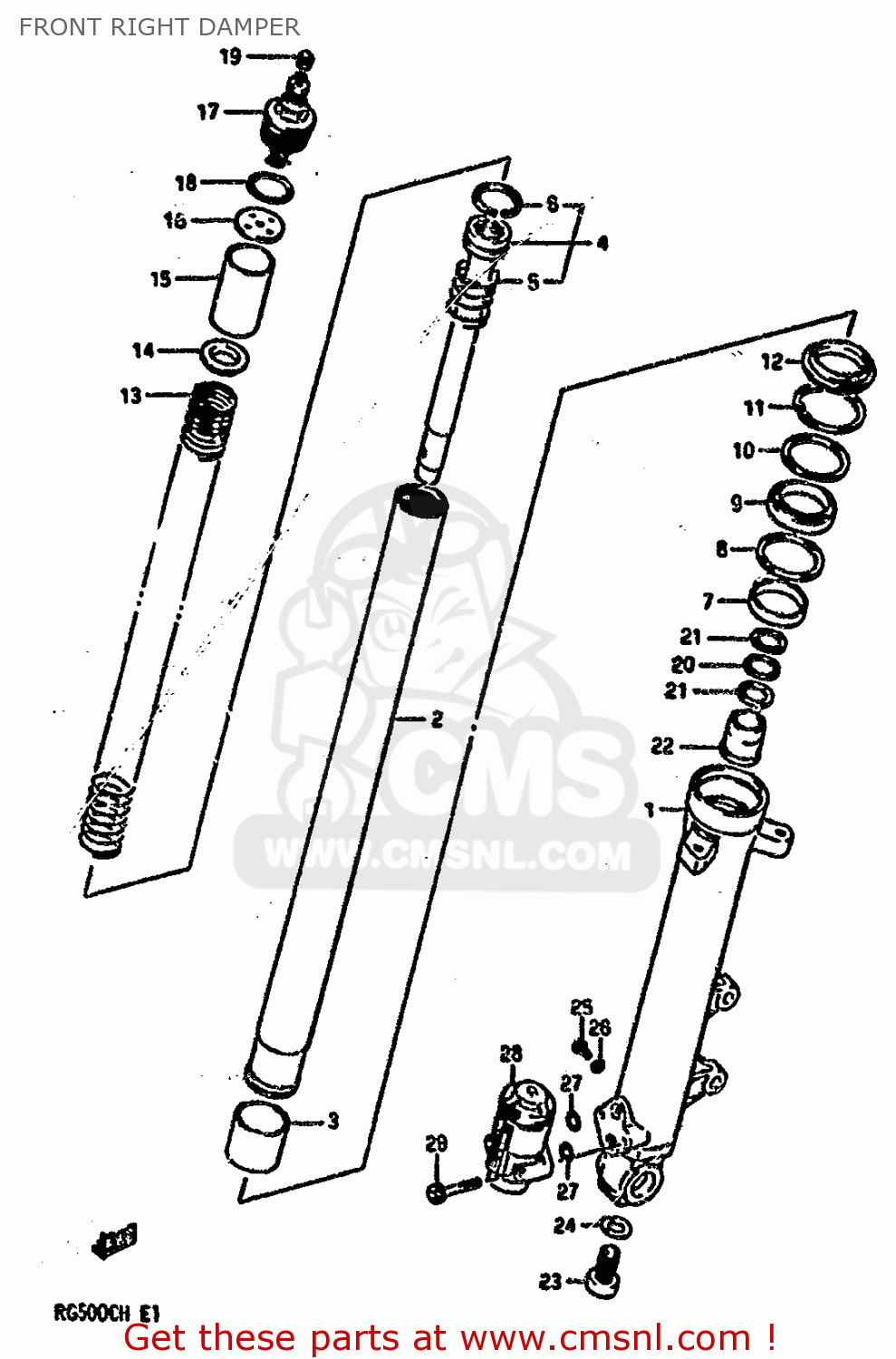 FRONT RIGHT DAMPER RG500 1986 (G) (E01 E02 E04 E06 E15 E16 E17 E21 22 24 25 34 39)